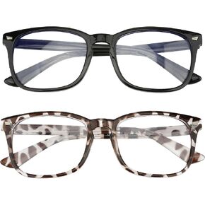 ZNHIS Blue Light Glasses, Blue Light Blocking Glasses, 2 Pack, Clear Glasses, Clear Bluelight Glasses, Blue Light Glasses for Women Men, Anti-Eyestrain UV Glare Glasses (Black + Leopard)