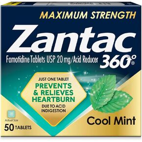 Zantac 360 Maximum Strength, Cool Mint, 25 Count, Heartburn Prevention & Relief, 20mg Tablets