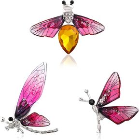 Set of 3 Insect Themed Woman Man Brooch Pin,Crystal Rhinestones Bee Butterfly Dragonfly Brooch Pin Breastpin Jewelry Accessories for Clothes Suit Collar Dress Scarf Decoration Gift…