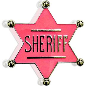 Pink Sheriff Badge | Pink Police Badge | Pink Cowgirl Sheriff Badge | Pink Sheriff Badge Costume Accessory | 2.5H X 2.3W Inches | Pink/Silver