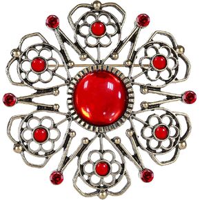 Vintage Flower Pins and Brooches for Women, Red Rhinestone Brooch Pins, Costume Jewelry Brooch for Women, B19C