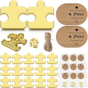 Hotop 50 Sets Puzzle Wedding Favors for Guests 50 Gold Puzzle Piece Pins Puzzle Shaped Lapel Pin 50 wedding thank you tags and gift Bags wedding party favor Thank You Gift Wedding Souvenirs for Guests