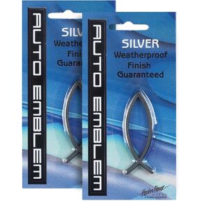 Dicksons, Small Silver Chrome Christian Jesus Fish Symbol, for Car, Vehicle, Truck, Van, Super Adhesive, All Weather, Inspirational Bumper, Easy Peel and Stick Auto Emblem, 2 - Piece Pack