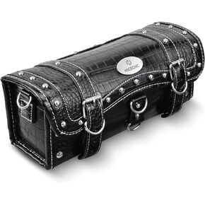 NICECNC Vintage Motorcycle Fork Bag Handlebar Bag PU Leather Crocodile Texture Rivet, Reinforced Straps Waterproof Universal Motorcycle Tool Bag Motorcycle Sissy Bar Side Frame Bag