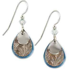 Silver Forest Silvertone and Blue Enamel Teardrop Layered Dangle Earrings
