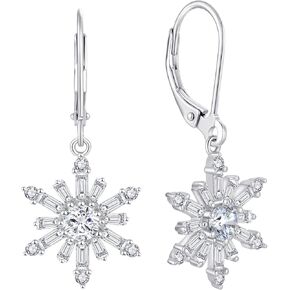 JO WISDOM Snowflake Earrings,925 Sterling Silver White 5A Cubic Zirconia Snowflake Leverback Earrings Drop & Dangle Earrings,Christmas Jewelry Gift for Women