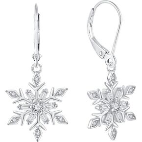 JO WISDOM Snowflake Earrings,925 Sterling Silver White 5A Cubic Zirconia Snowflake Leverback Earrings Drop & Dangle Earrings,Christmas Jewelry Gift for Women in Kuwait