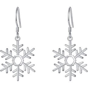 S925 Sterling Silver Snowflake Snow Dangle Drop Earrings for Women