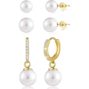 Pearl Earrings for Women Hypoallergenic Silver Pearl Drop Earrings Pearls Hoop Stud Earrings Set Pearl Jewelry for Women Earrings