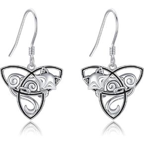 POPLYKE 925 Sterling Silver Celtic Cat/Fox/Moon Owl Earrings, Cute Animal Earrings, Gift for Women