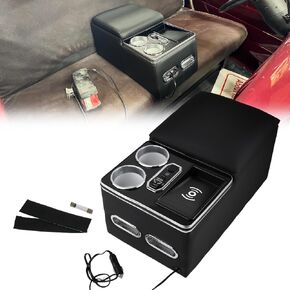 RULLINE Black Universal Truck Seat/Bench Organizer with Wireless Charging Phone Holder & Cup Holders for Car & Minivan & Van Truck Floor Cab Back Bench Seat Storage Box Ideal for Business and Storage