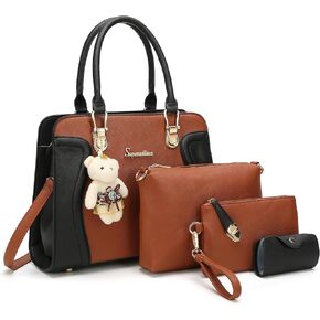 Soperwillton Women's Fashion Handbags Tote Bags Shoulder Bag Top Handle Satchel Purse Set 4pcs