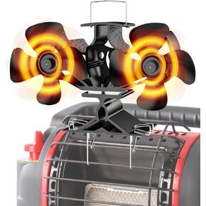 Wood Stove Fan for Buddy Heater, 8 Blades Heat Powered Fan,Dual Motor Heater Fan with Bracket Compatible for Propane Heater, Thermal Fan for Gas Wood Burner Stove Tent Camping Accessories