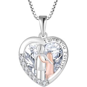 Brother Gifts from Sister Necklace 925 Sterling Silver Love Heart Birthstone Necklace I Love You Forever Gifts for Sister from Brother Necklace Jewelry Anniversary Birthday for Women Family for Mother's Day