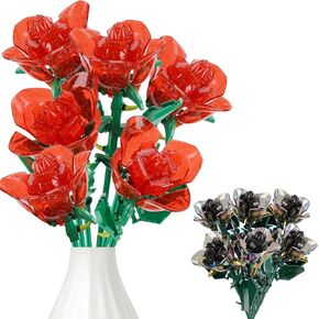 Rose Flower Bouquet Building Set - Botanical Collection Blocks Kit Compatible with Lego Flowers Gift, Orchid Bonsai for Valentine's Day Mother's Days Anniversary Birthday(Black 240pcs)