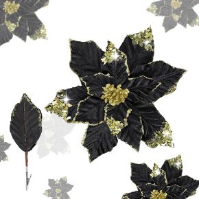 U'Artlines 12 Pcs Large Poinsettias Artificial Christmas Flowers with Clips, 9 Inch Glitter Blue Poinsettia Flowers Christmas Decorations for Xmas Tree New Year Holiday Wedding Party Ornaments