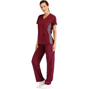 Minty Mint Women's V Neck Stretch Medical Scrub Set w Side Panels Berry XL