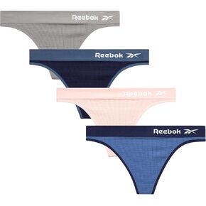 Reebok Women's Thongs - 4 Pack Performance Seamless Thongs for Women Sexy Panties - Breathable Underwear for Women (S-XL)