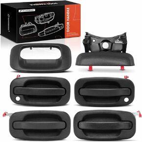 A-Premium - Tailgate Handle with Bezel & Exterior Door Handles - Compatible with 2001-2007 Chevy Silverado & GMC Sierra 1500 2500 3500 Crew Cab Pickup - Pack of 6, Front and Rear and Tailgate