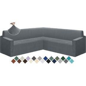 ALIECOM Corner Sectional Sofa Cover L Shaped Couch Covers Velvet Magic Stretchy Soft U Shape Sofa Slipcovers Anti Slip Living Room Furniture Protector Cover for Pets Dogs Cats (Gray, X-Large)