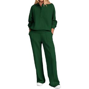 PRETTYGARDEN Women Fall 2 Piece Outfits Sweatsuits Quarter Button Long Sleeve Sweatshirt Wide Leg Pants Tracksuit Lounge Sets
