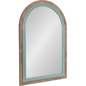 Kate and Laurel Palmer Rustic Farmhouse Arched Wooden Mirror, 24 x 36, Blue and Rustic Brown, Coastal Arch Decorative Wall Mirror with Paint Distressing