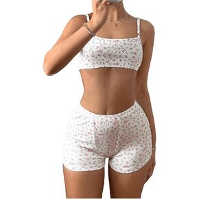 Milumia Women's 2 Piece Outfits Ditsy Floral Cami Crop Top and Shorts Set