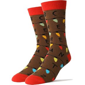 Funny Novelty Holiday Socks for Mens, Crazy Christmas Halloween Causal Cotton Crew Socks, Size 8-13
