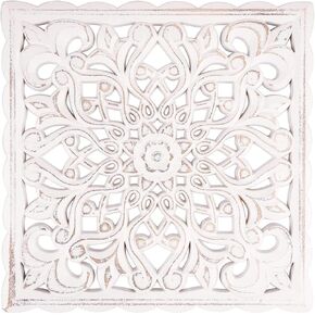 Wooden Wall Decor, Floral Hollow Carved Wall Panel Hanging Decor Rustic Wall Art Sculpture Decorative Carved Floral-Patterned Distressed White MDF Wall Panel for Hallway Bedroom Cafe Office (Heart)