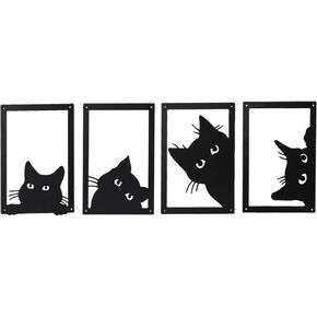 qzmaikoo 4 Pieces Metal Black Cat Wall Art Decor Metal Wall Decor Cat Wall Art for Living Room Bedroom Kitchen Bathroom Black Cat Design Ideal Gift for Cat Lovers,11.81x7.87 inches