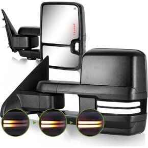 Switchback Towing Mirrors for 2009-2018 Dodge Ram 1500, 2010-2018 Ram 2500 3500, Ram Classic 2019-2024, Power Heated Dynamic Turn Signal Backup Puddle Light Extendable Pair Set(Textured Black)