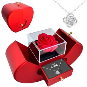 Preserved Real Red Rose With Hollow Clavicle Necklace, ''TO MY LOVE'' Jewelry Boxes with Necklace, Gifts For Girlfriend,Wife,Mom On Christmas/Valentines Day/Birthday/Anniversary/Mothers Day (Sliver)