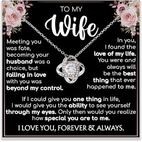 To My Wife Necklace, Wife Necklace From Husband, Anniversary Birthday Gift For Wife, 14K White Gold Love Knot Necklace, Valentine Day Gift For Wife, Necklace Birthday Gift For Wife With Card