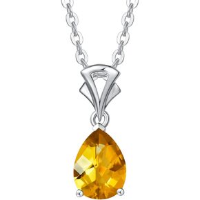 FANCIME 14K Solid White Gold Teardrop Pendant Birthstone Necklace Birthday Gifts for Mom Women Girls, Sterling Silver Chain 16" + 2" Extender