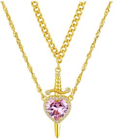 Heart and Sword Couples Necklace 18K Gold-Plated Pendant Necklace for Women Men Birthday Gifts for Wife husband Valentines Love Memorial Gifts for Girlfriend Birthday Romantic Necklaces Valentines Day Gifts