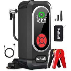 Portable Car Jump Starter with Air Compressor, Kefkafl 4500A 150PSI Car Battery Jump Starter Battery Pack (10.0L Gas/10.0L Diesel), 12V Jump Box with Tire Inflator, FlashLight, Display, Power Bank ﻿ ﻿