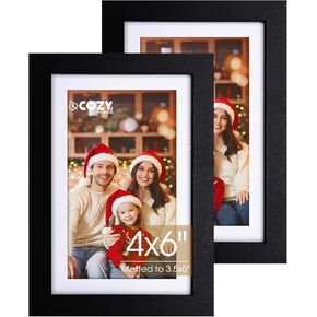 cozymood 4x6 Picture Frame Set of 2, Black Picture Frames 4x6 Photo Frame with Hd Plexiglass, Small Picture Frames 4 by 6 Picture Frame Matted to 3.5x5 Picture Frame, Desk Picture Frames for Office
