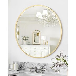 18 Inch Gold Circle Mirror, Wall Mounted Round Mirror with Metal Frame for Bathroom, Entryway Decor, Bedroom, Living Room, Anti-Rust Decorative Accent