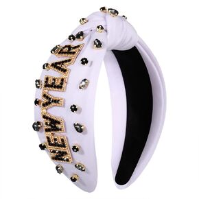 CEALXHENY New Year's Eve Headbands for Women Beaded Happy New Year Headbands Jeweled NYE Star Headbands Gold Rhinestone Crystal Knotted Headband New Years Eve Accessories Party Favors Gifts (NYE)