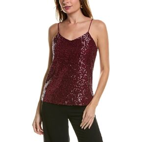 Anne Klein Women's Linear Sequin Mesh V Neck Cami