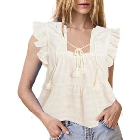 Women Boho Tie Front Peplum Top Floral Print Flowy Fringe Shirt Square Neck Ruffle Tank Top Going Out Blouse Tops
