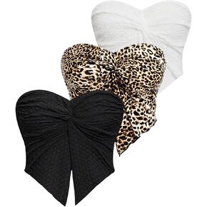SHENHE Women's 3 Pack Y2k Sexy Twist Front Leopard Tube Strapless Split Hem Bandeau Top Tube