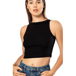 VAVONNE Crop Tank Tops for Women, High Neck Ribbed Cotton Stretch Sleeveless Yoga Gym Shirts