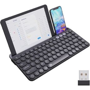 HUO JI Wireless Bluetooth Keyboards, 2.4GHz Typewriter Retro Keyboard, 84 Keys Portable Office Computer Keyboard with 2xAAA Batteries for Windows Mac PC Laptop