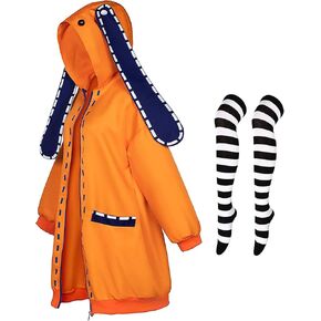 Anime Runa Hoodie Halloween Cosplay Costume Bunny Ears Hoodie Jacket with Stripe knee Socks for Women Girl