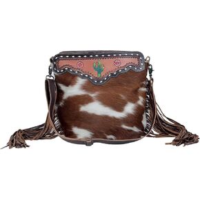 Myra Bag Western Leather Crossbody Bag for Women - Upcycled Canvas Shoulder Bag with Tassels Cutesy Cactus