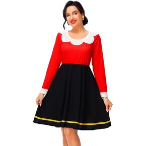 Deerose Womens Halloween Costume Dresses Funny Long Sleeve Elastic Waist Dress