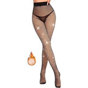 QooNoo Fishnet Tights for Women Tummy Control High Waist Control Pantyhose Under Dress Shapewear Leggings Warm Thick