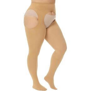 Suspender Tights for Women Plus Size, 120D Opaque Pantyhose Garter Belt Thigh High Stockings