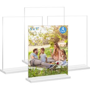 Acrylic Picture Frame 5x7 inches, 4 Pack Clear Plastic Picture Frames Holder Standing,Double Sided Picture Desktop Display for Photo Home Office -Vertical